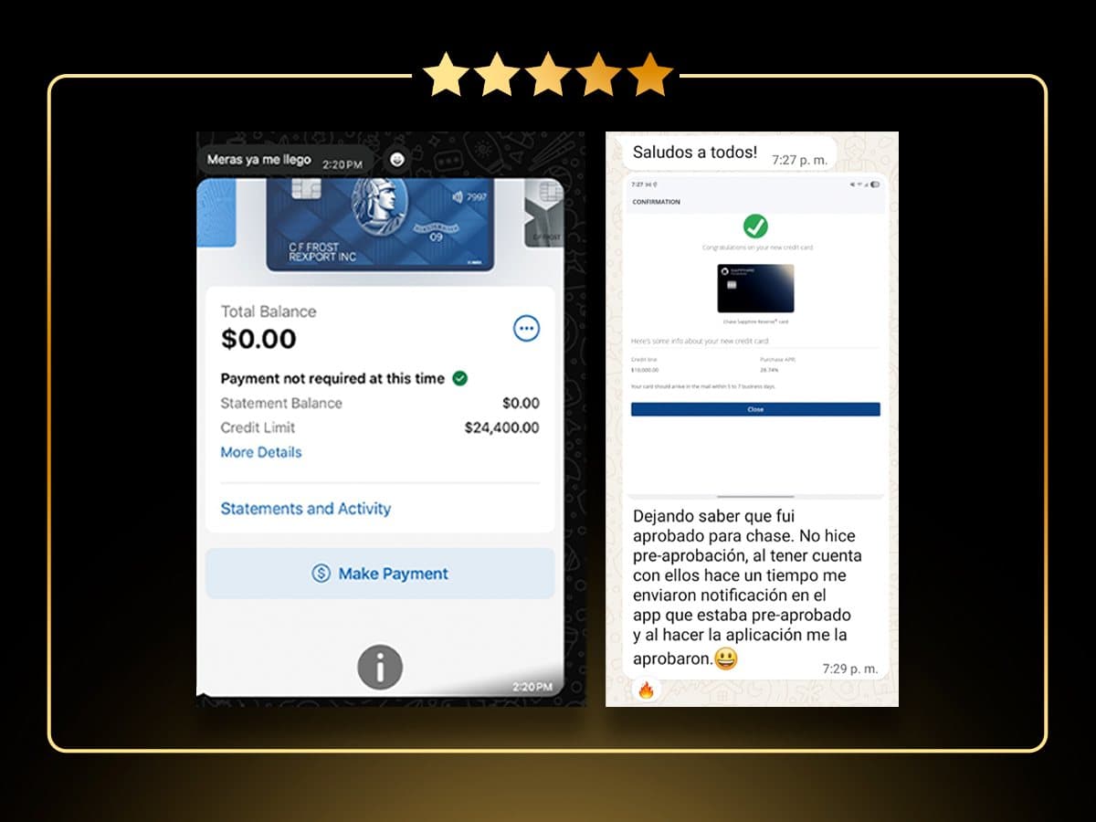 American Express Business con límite de $24,400 y Chase Sapphire Reserve de $10,000